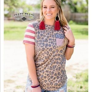 Crazy Train Leopard and Patriotic Short Sleeve Top